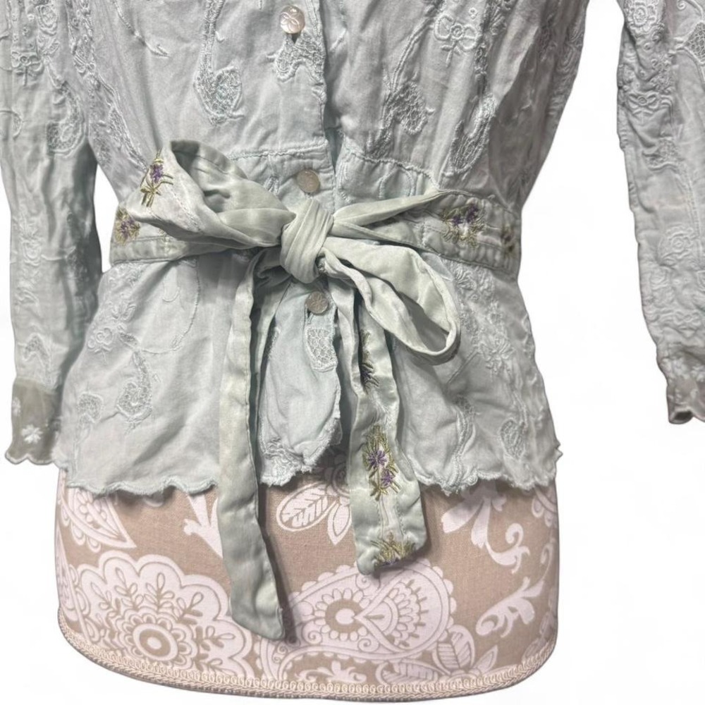 Odille by Anthropologie Embroidered Button Up Top Size 8 Silk and Cotton Blend - Picture 2 of 8